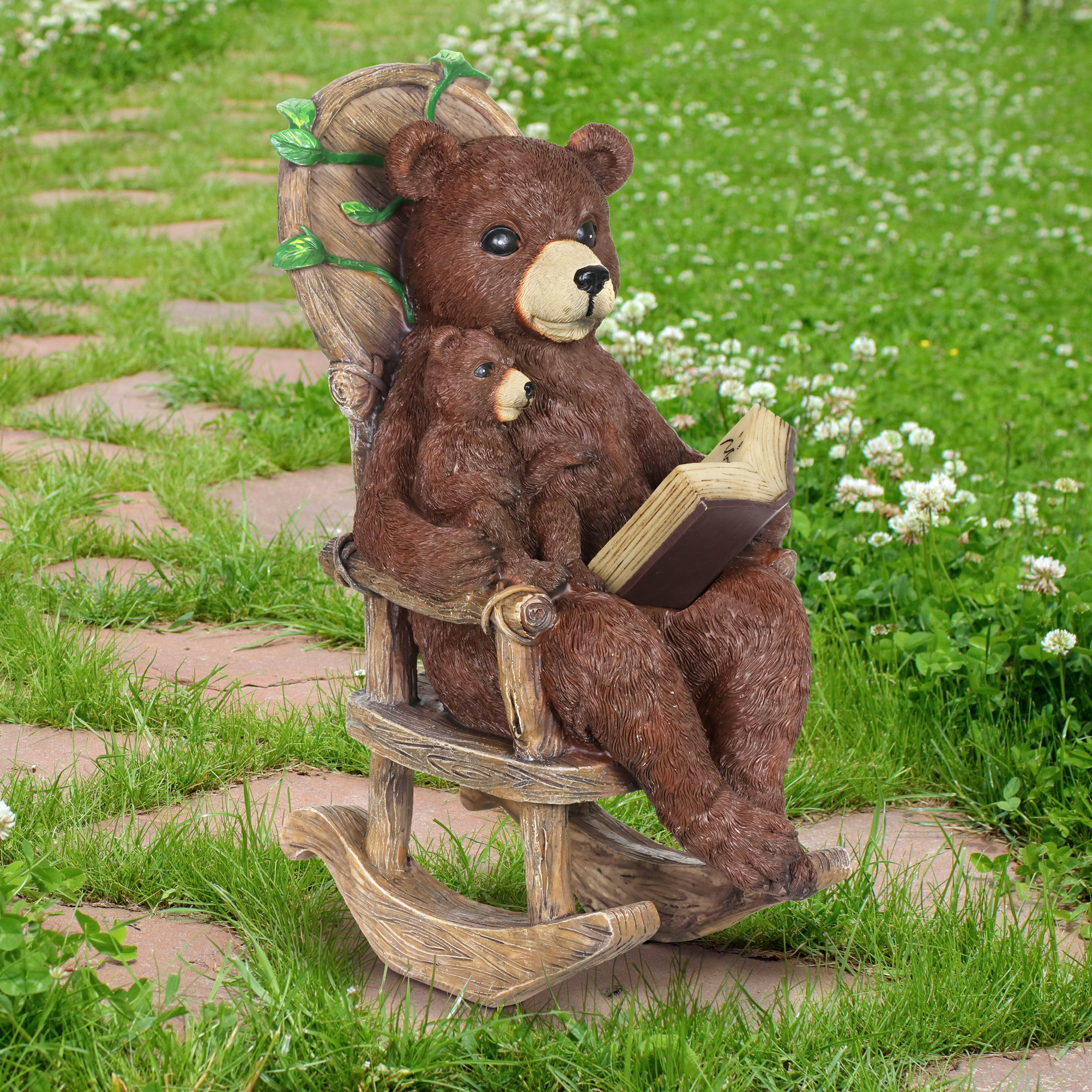 Exhart Solar Bear Reading a Story in a Rocking Chair, 12 Inch